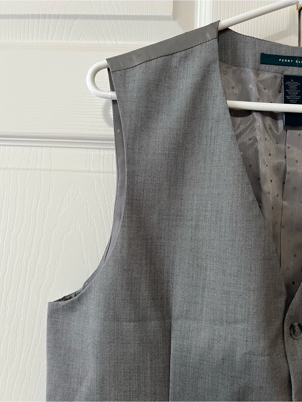 Perry Ellis Gray Dress Vest Men’s Large Formal Suit Waistcoat